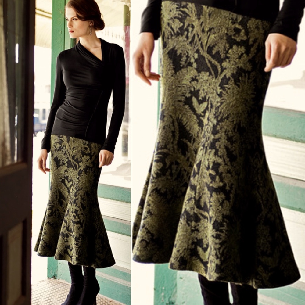 Forest Fern Pima Cotton Super Soft Maxi Skirt Trumpet